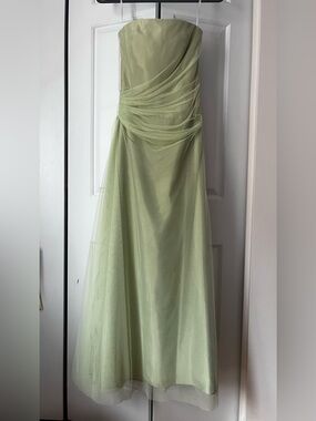 Vera Wang Light Sage Green Draped Tulle Gown